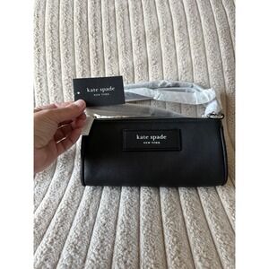 Kate Spade Label Smooth Leather Pochette Black Barrel Crossbody Bag KI726 NEW